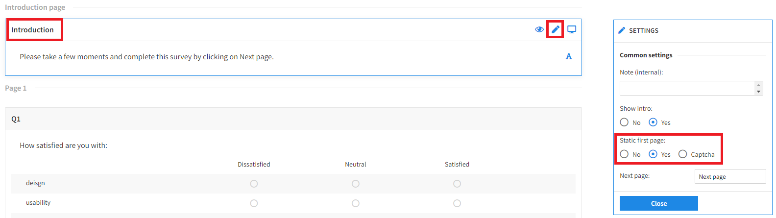 Settings of static intruduction