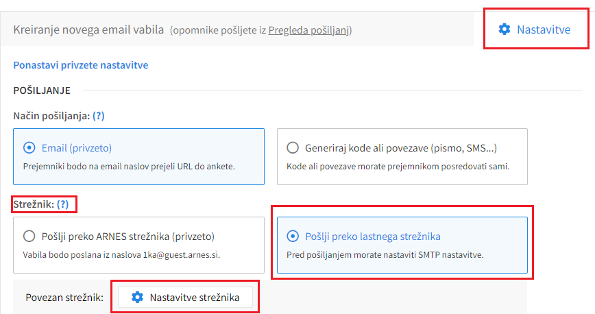 Nastavitve strežnika